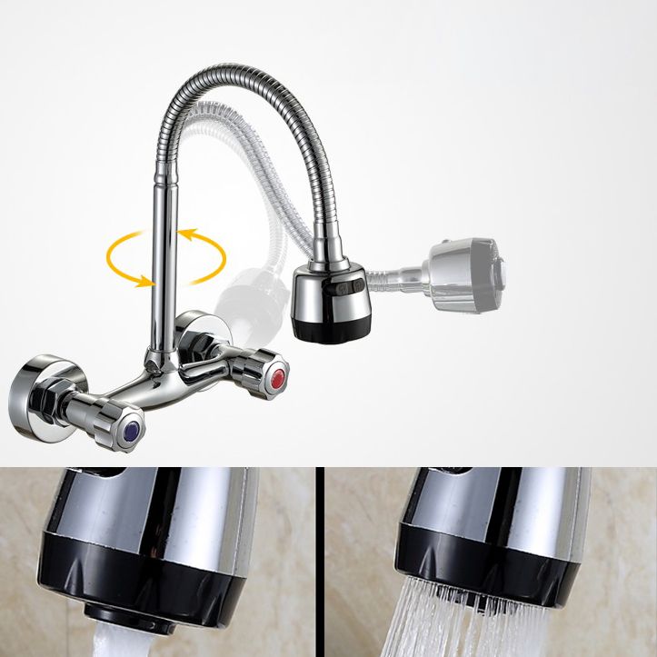 Contemporary Two Handles Kitchen Faucet Pull-down Metal Wall-mounted Faucet