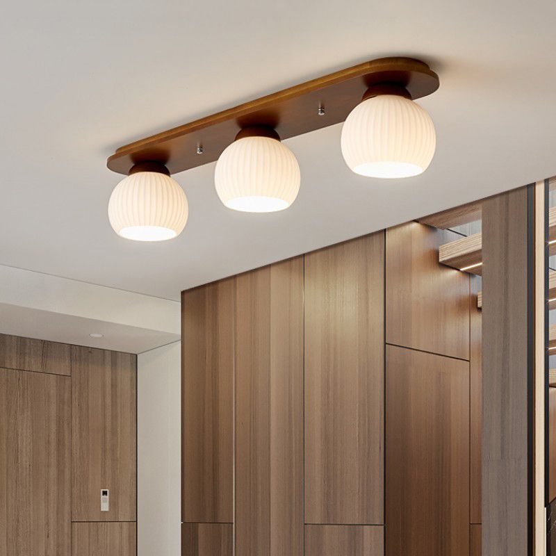 Wooden Ceiling Light Multi Lights Ceiling Mount Light with Glass Shade for Bedroom