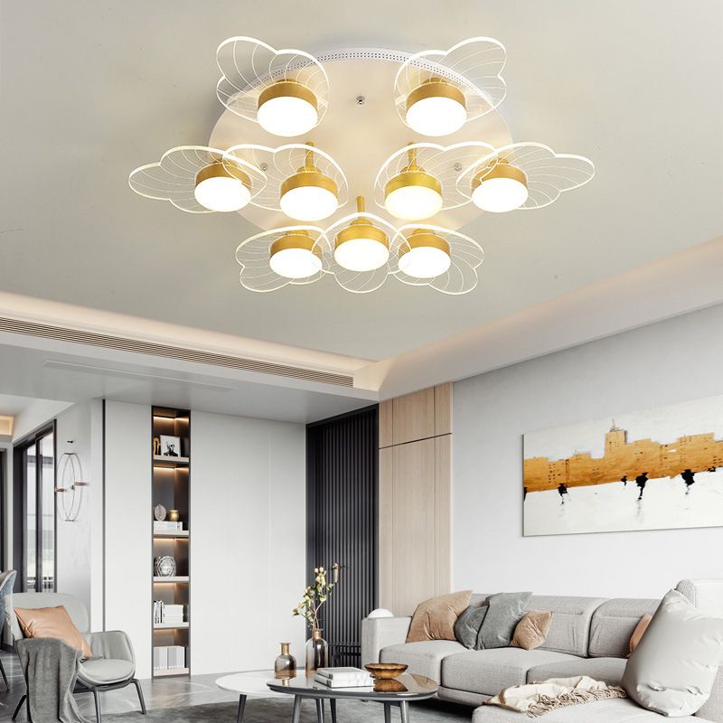 Cylinder Shape Flush Light Modern Style Metal 3/5/9 Lights Flush Ceiling Light in White