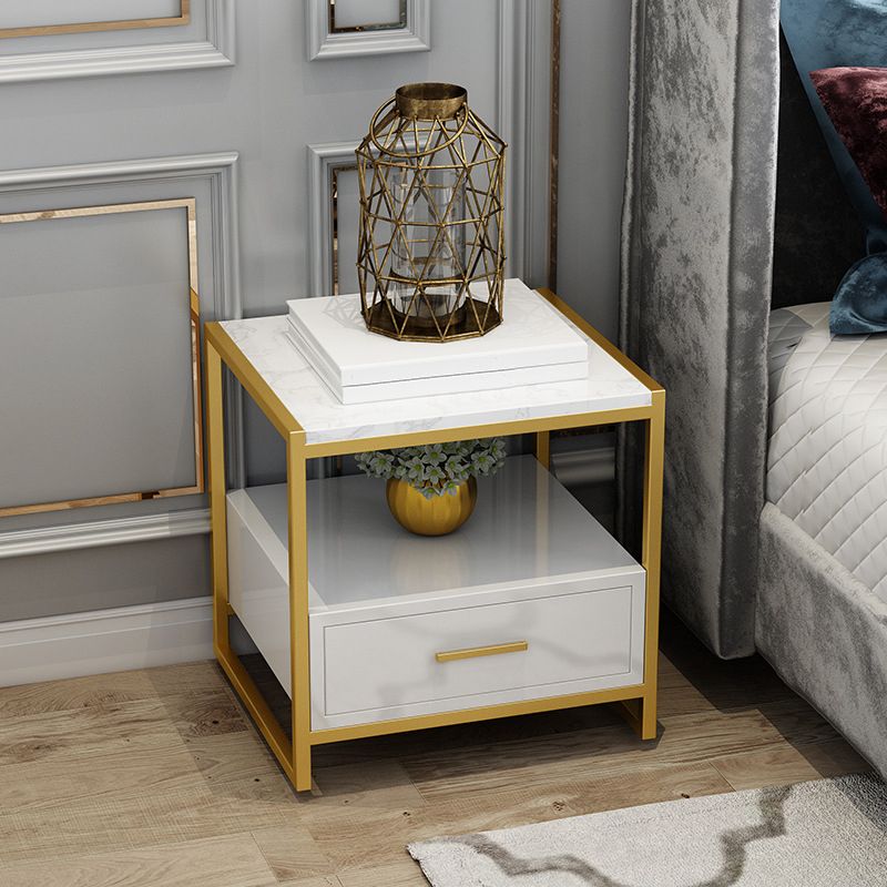 Glam Bed Nightstand Open Storage Accent Table Nightstand with Drawer