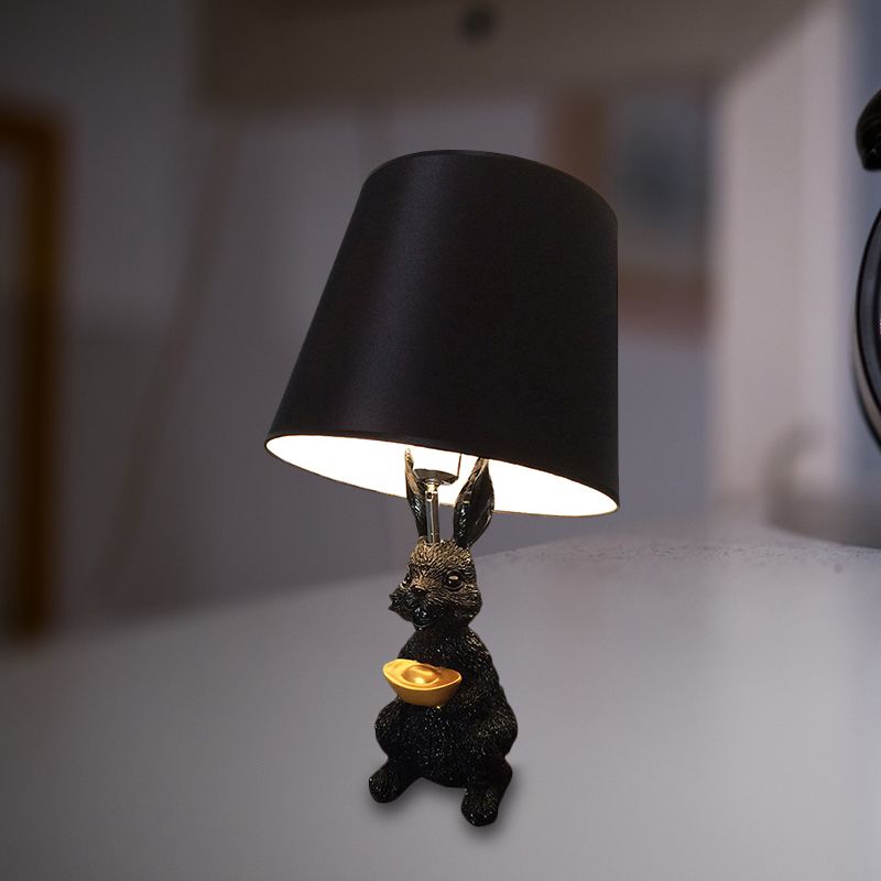 Child Bedroom Bunny Reading Light Resin 1 Bulb Animal Black Desk Light with Tapered Shade