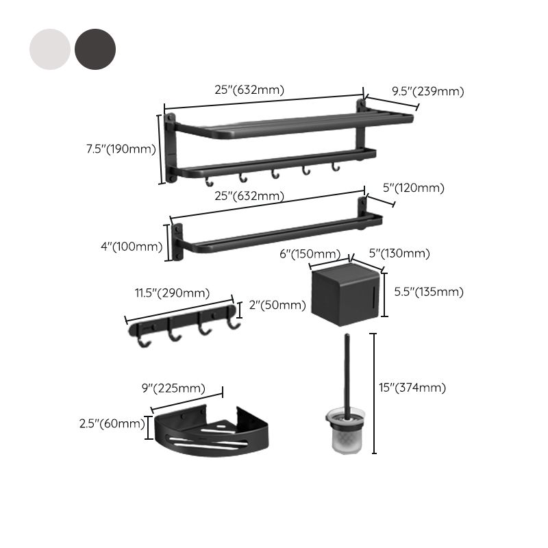 7-Piece Modern Bathroom Accessory Set Matte Black Bathroom Set with Towel Bar/Bath Shelf