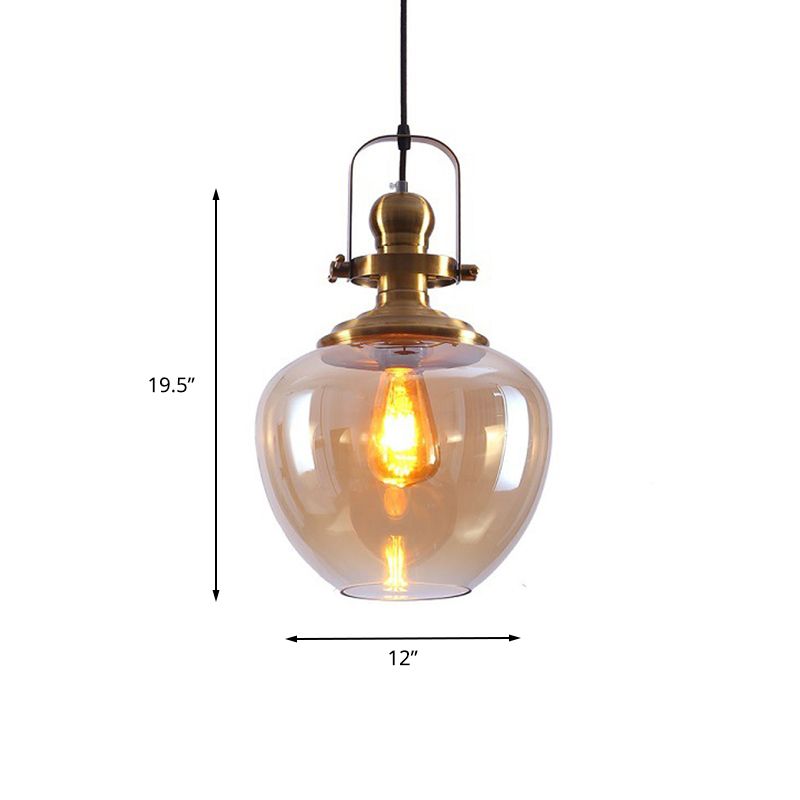 Brass Orb Pendant Ceiling Light Industrial Amber Glass 1 Light Living Room Hanging Lamp for Living Room