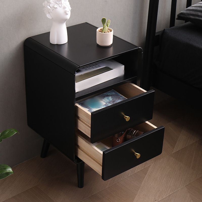 23" H Solid Wood Night Table Modern 2-Drawer Open Storage Legs Included Nightstand