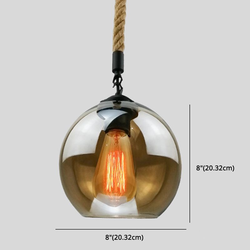 Rustiek Globe Glass Schaduw Hangende licht Vintage industrieel henneptouw Hanglamp voor Foyer Kitchen Restaurant