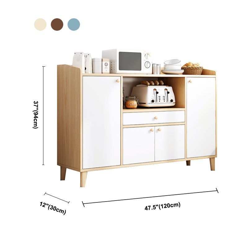 Modern Style Sideboard White Wooden Dining Server with Drawers and Doors