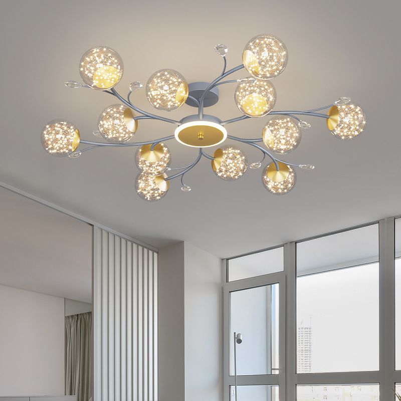 Branching Semi Flush Mount Lighting Nordic Clear Glass Living Room LED Ceiling Light