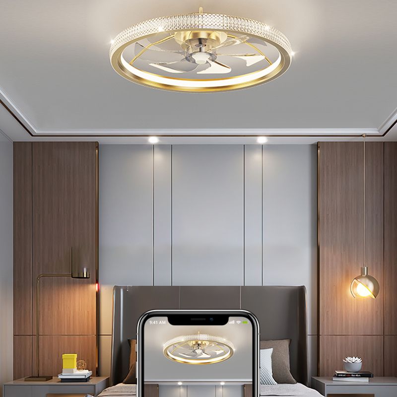 Modern Round Fan Light Metal Gold LED Flush Mount Light for Living Room