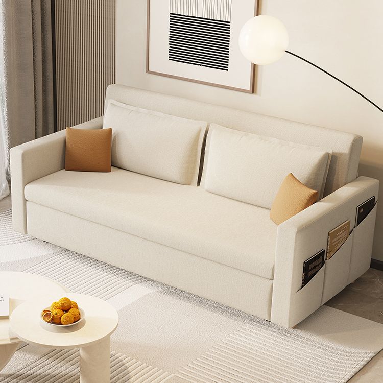 34.64" High Sofa Bed with Upholstered Foldable Linen Contemporary White