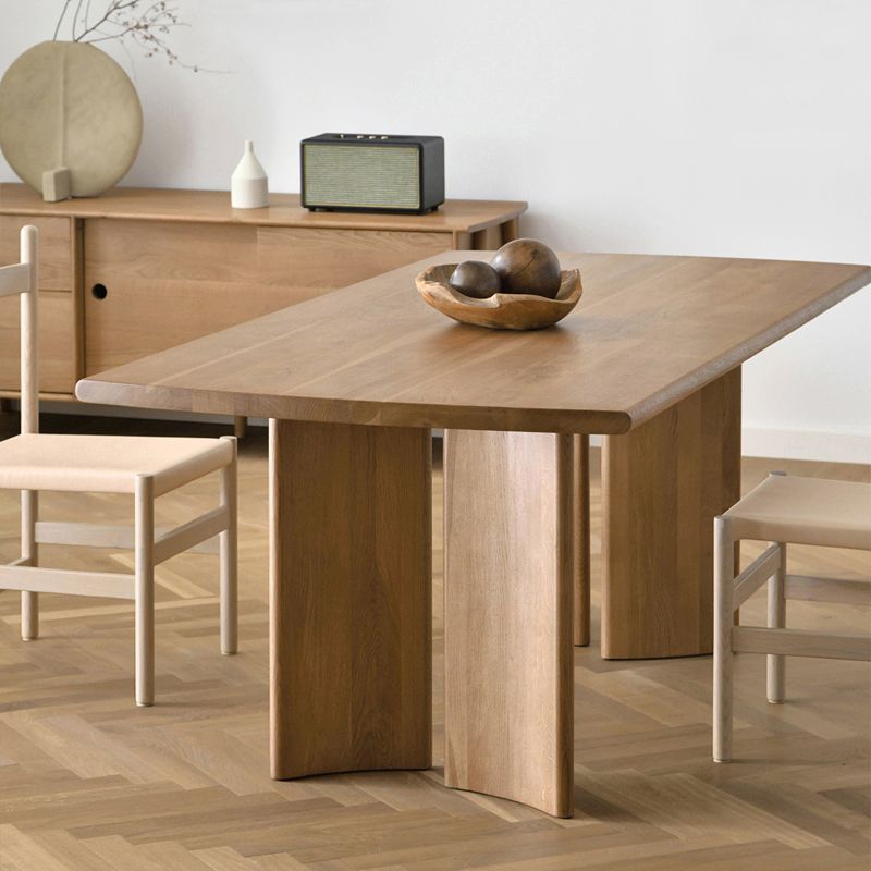 Rectangle Modern Dining Table Solid Wood Fixed Table with 4 Legs