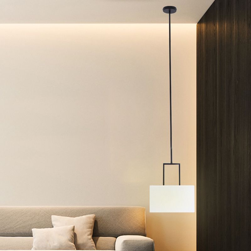 Drum White Linen Shade Pendant Hanging Lamp Modern Minimalist 1 Light Hanging Ceiling Light for Bedroom