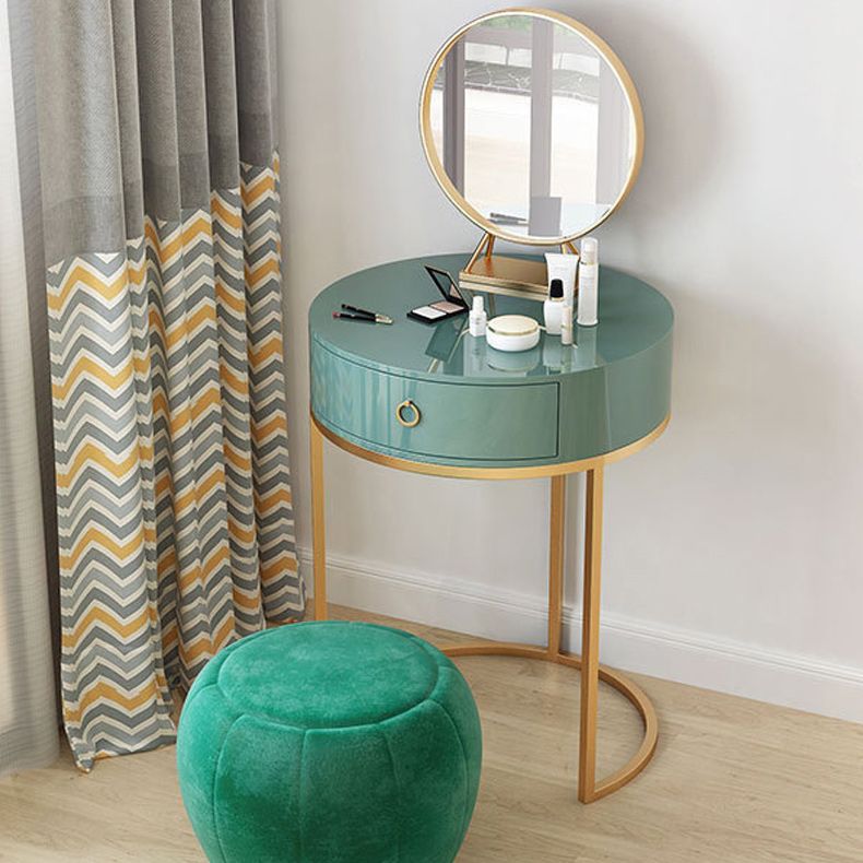 Glam Style 1- Drawer Wood Makeup Table Vanity Stool in Green