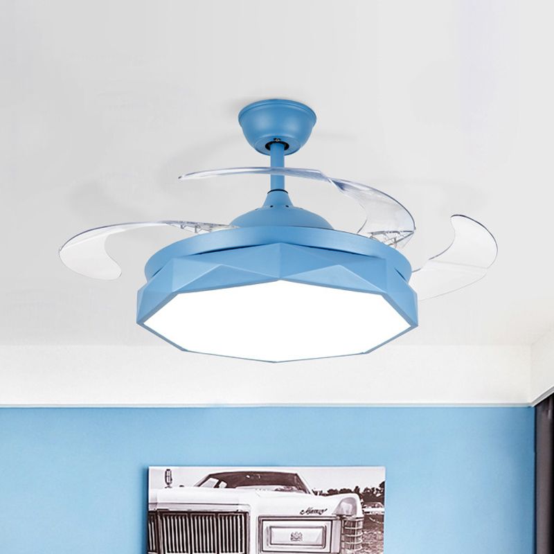 Prismy Living Room Ceiling Fan Light Metallic 15.5" Wide LED Nordic Semi Flush Mount, 4 Blades