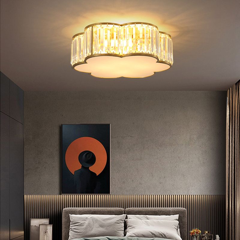 Modern Flush Light Gold Ceiling Lighting with Brass and Crystal for Bedroom