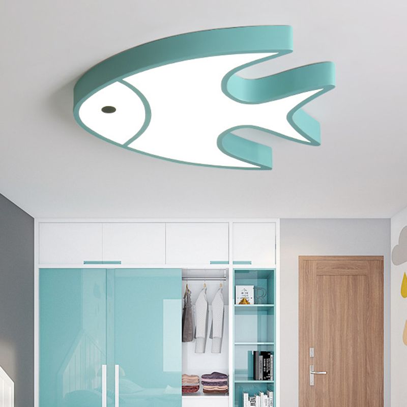 Contemporary Fish Ceiling Light Metal Acrylic Green Flush Mount Light for Nursing Room