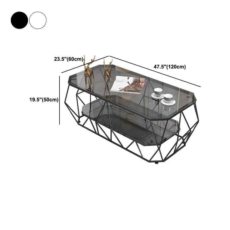 19.6"tall Modern Metal Frame Base Glass Octagonal Coffee Table