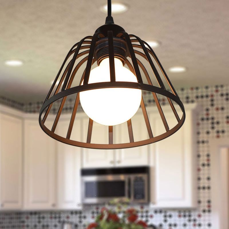 Black Metal Pendant Light Light Indsutrial Retro Bol Bowl Cage suspendue lampe pour le restaurant