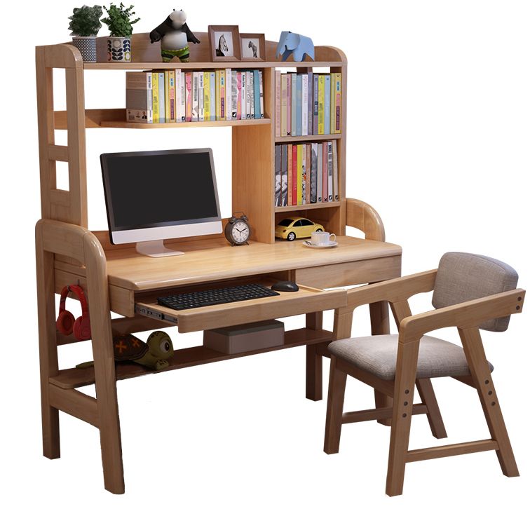 Solid Wood Writing Desk with Drawer Adjustable Height Desk for Bedroom without Chair