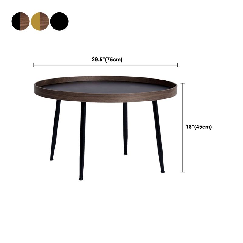 15.7"H Modern 4 Legs Metal Round Brown/Black Wood Top Coffee Table/Nesting Tables