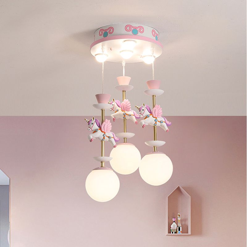 Pink Unicorn Multiple Pendant Light Fixture Kid Resin Hanging Ceiling Light for Nursery