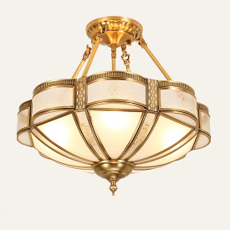 Brass Shaded Ceiling Mount Light Fixture Traditional Glass Living Room Close to Ceiling Light