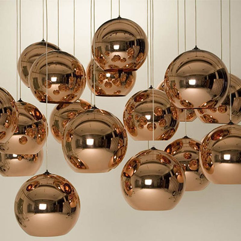 1-Light Globe Hanging Light avec bronze électroplate de miroir en verre nulle