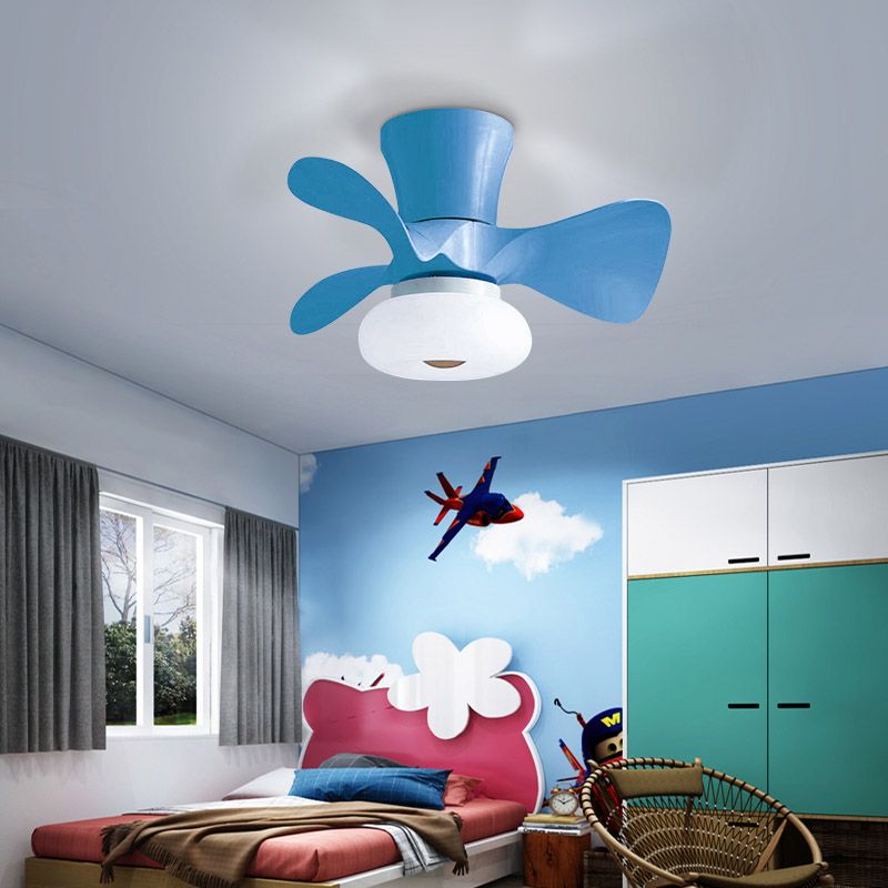 Kids Bedroom Semi Flush Light Floral LED Ceiling Fan Lamp with Acrylic Shade