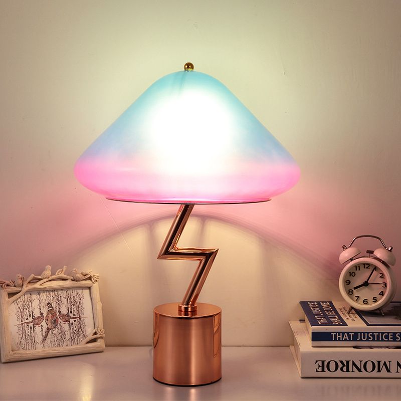 Modernist Mushroom Task Lamp Pink and Blue Glass 1 Bulb Living Room Reading Book Light