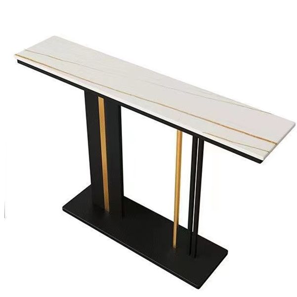 31.49" High Stone Console Table Metal Frame Rectangle Accent Table