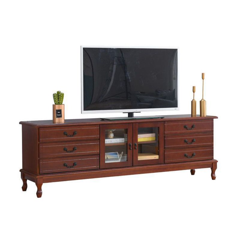 Traditional Wood TV Console Enclosed Storage TV Media Stand with Doors for Living Room