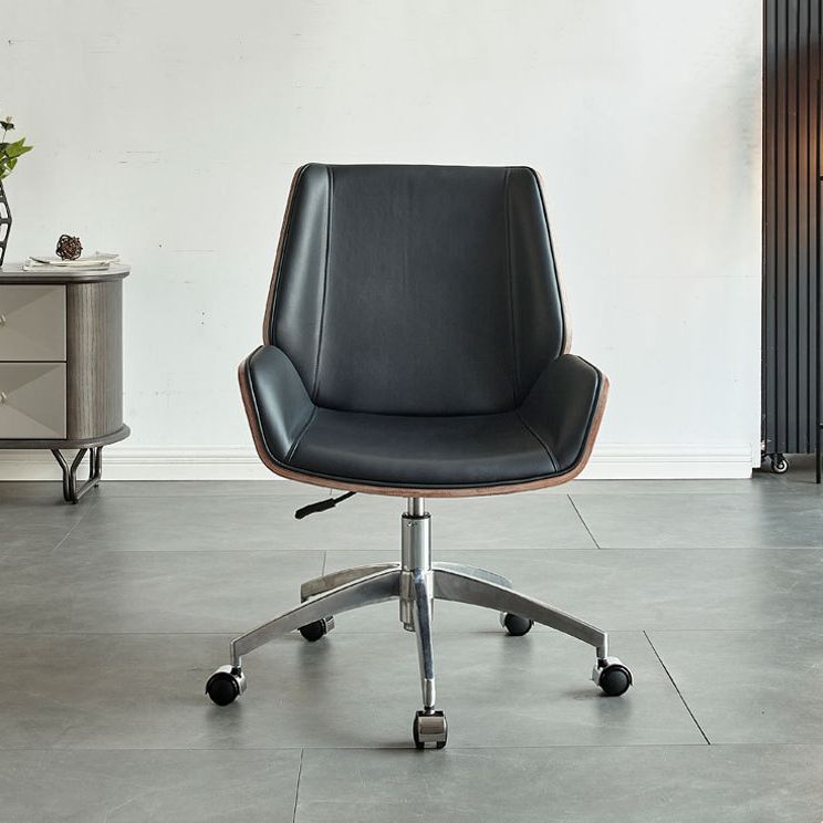 Modern Leather Swivel Chair Armless Adjustable Seat Height Office Chair with Wheels