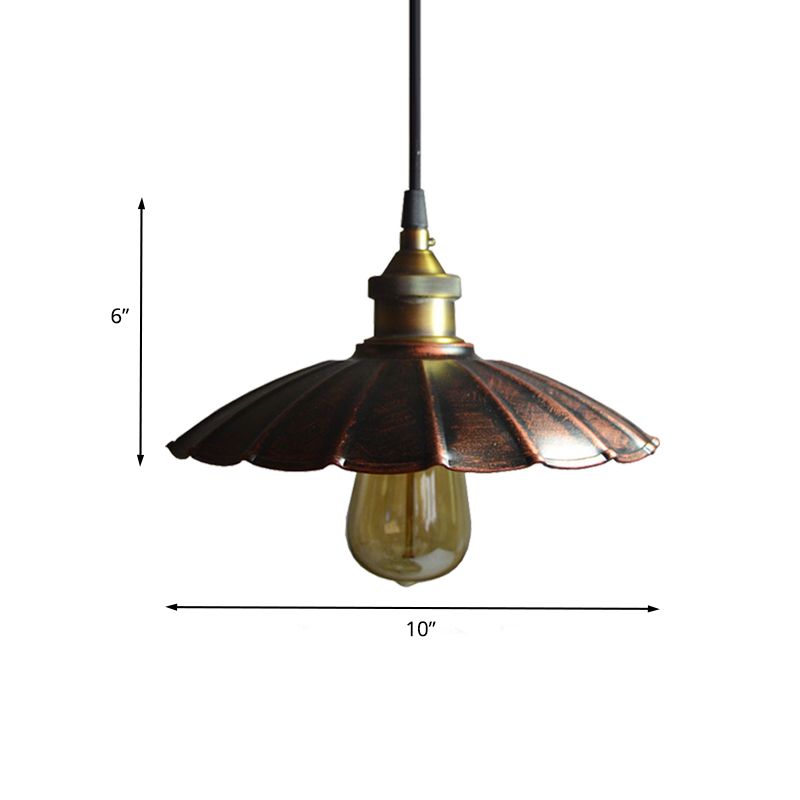 Verouderde geschulpte druppel hanglamp 1 bol 10 "/14" /16,5 "breed ijzeren plafond hang armatuur in koper