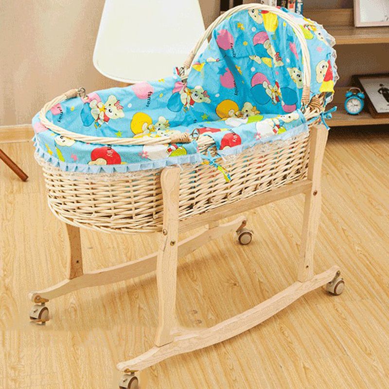 Rattan Modern Nursery Crib Color Matching Nursery Bed with Casters