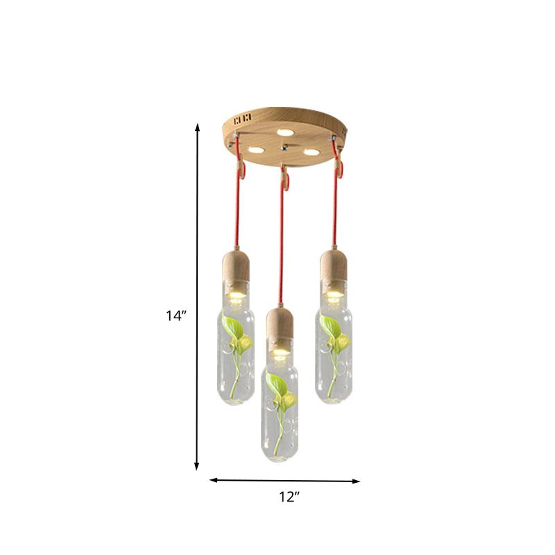 Holz 3/5/7 Glühbirnen Cluster Anhänger antike Metallflaschen -LED -Deckenlampe mit Pflanzenbehälter für Wohnzimmer