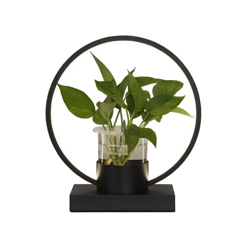 Aluminum Ring Shaped Night Lamp Decorative LED Table Light with Clear Glass Plant Cup