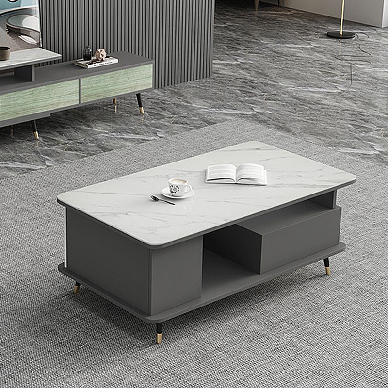 Modern Style Black Gold/white/platinum/gray Slate Top Metal Base Coffee Table