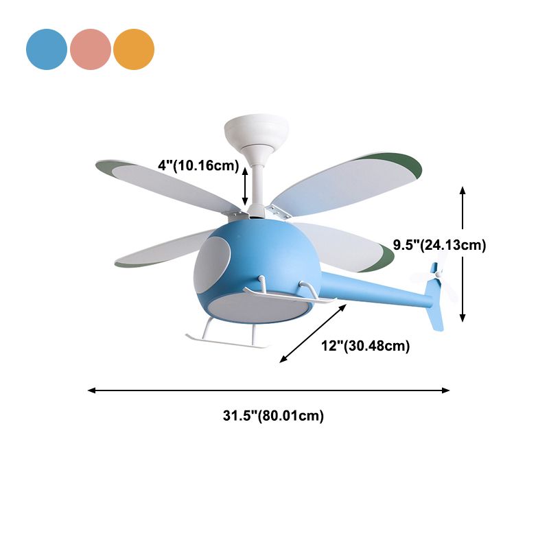 Metal Plane Ceiling Fan Light Kids Style LED Ceiling Lighting