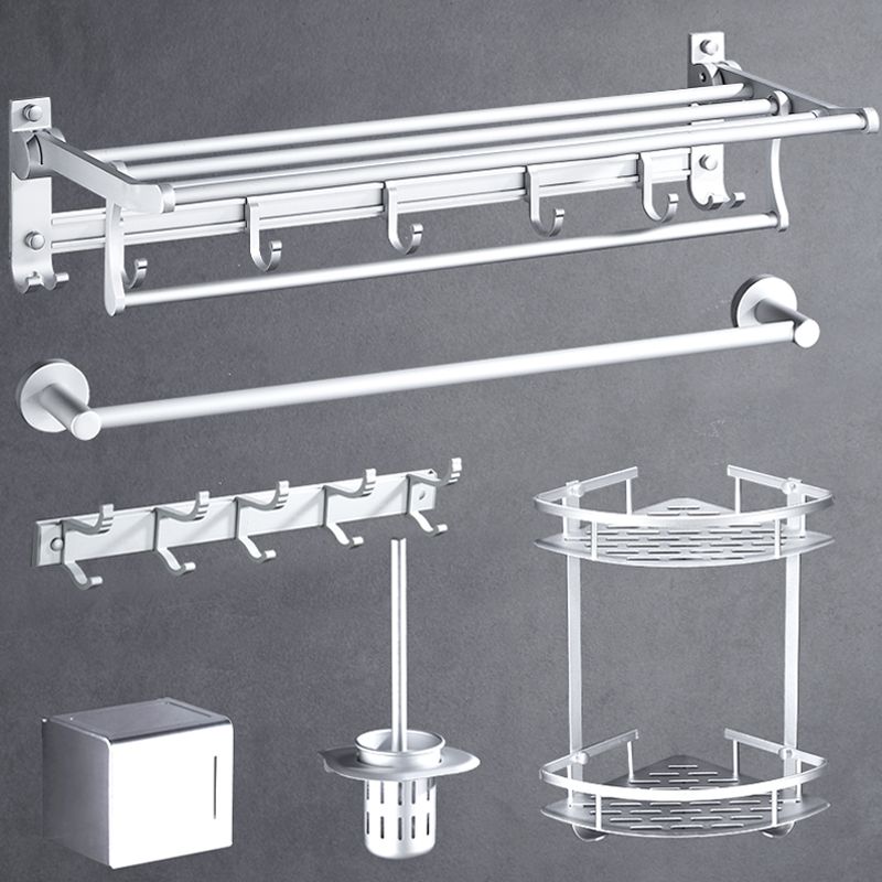 Silver Modern Bathroom Accessory Set with Bath Shelf/Towel Bar & Robe Hooks