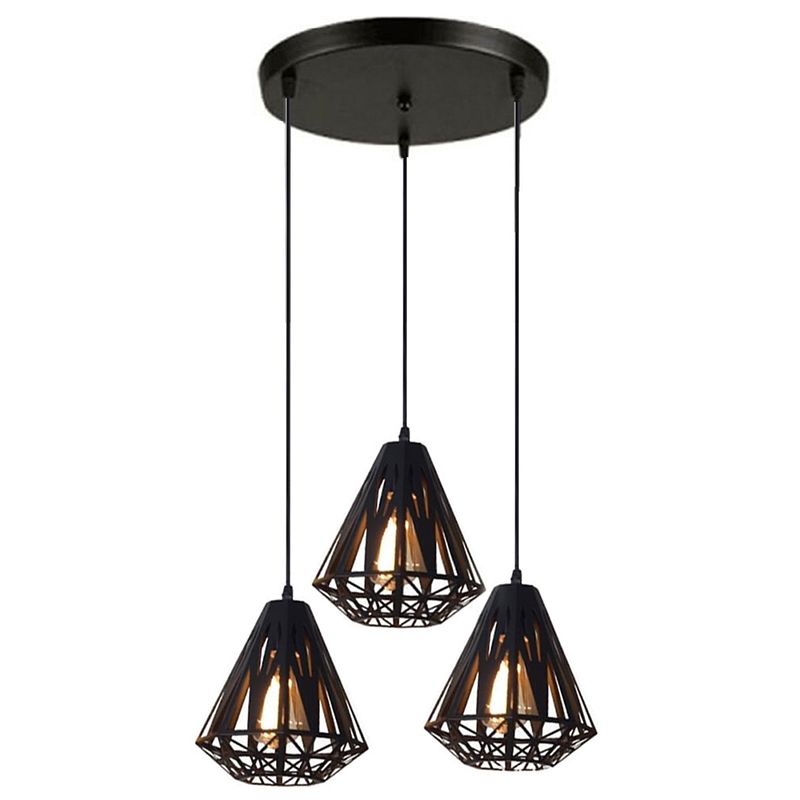 Industrial Cluster Ceiling Light, 3-Light, Ironic Geometrical Shades