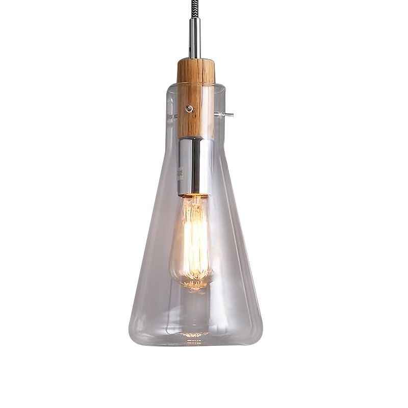 Verre transparent ellipsoïdal / cône / bouteille Pendentif Light Light Moderne 1 Light Hanging Plafond Lampe en chrome poli