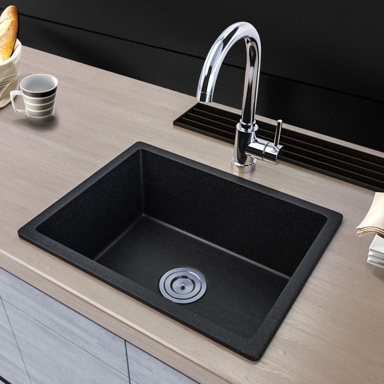 Contemporary Kitchen Sink Black Square Quartz Single Bowl without Faucet