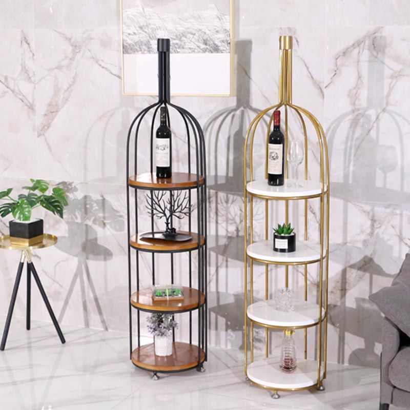 Luxury Metal Wine Holder Rack Round Floor Wine Racks with Shelf