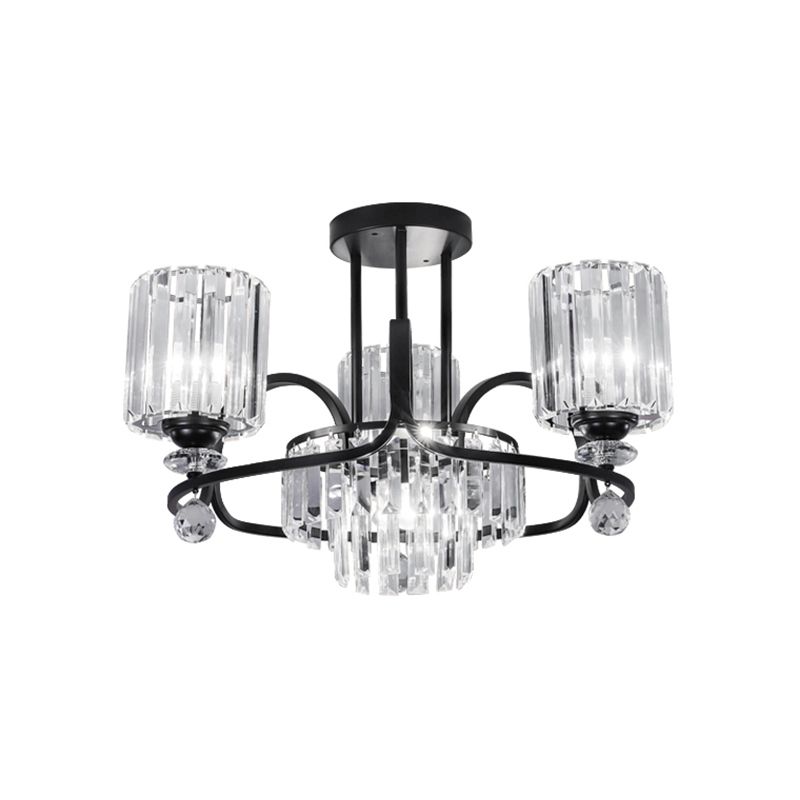 Lampe à suspension cylindrique moderniste cristal primes 4-bulb salon plafond lustre en noir