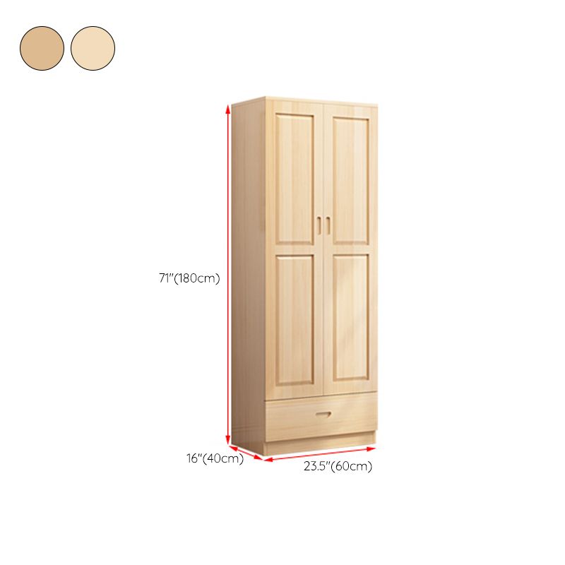 Solid Wood Kid's Wardrobe Light Wood Wardrobe Closet with Garment Rod