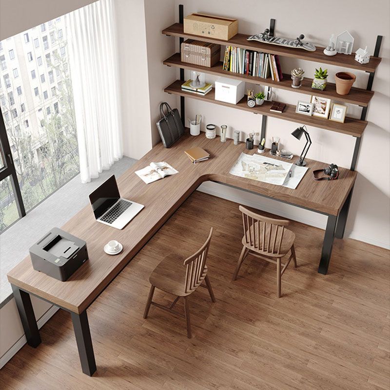 Modern L-Shape Office Desk Natural Solid Wood Writing Desk for Home