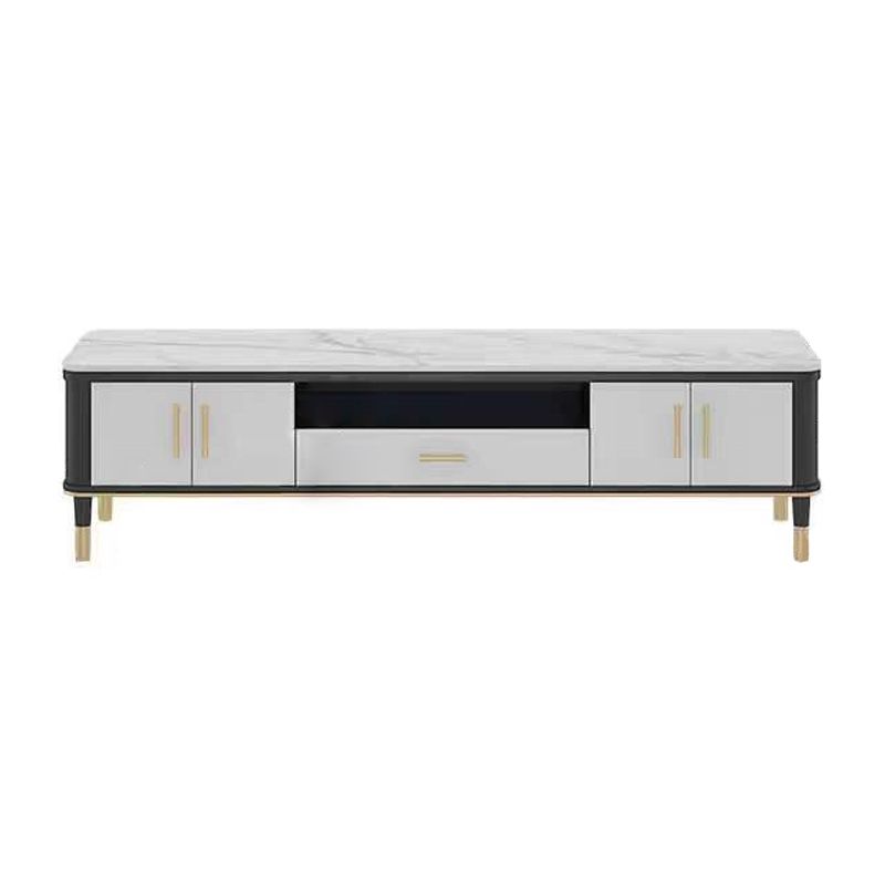 Glam Style TV Stand Stone Open Storage TV Console with 2-Door