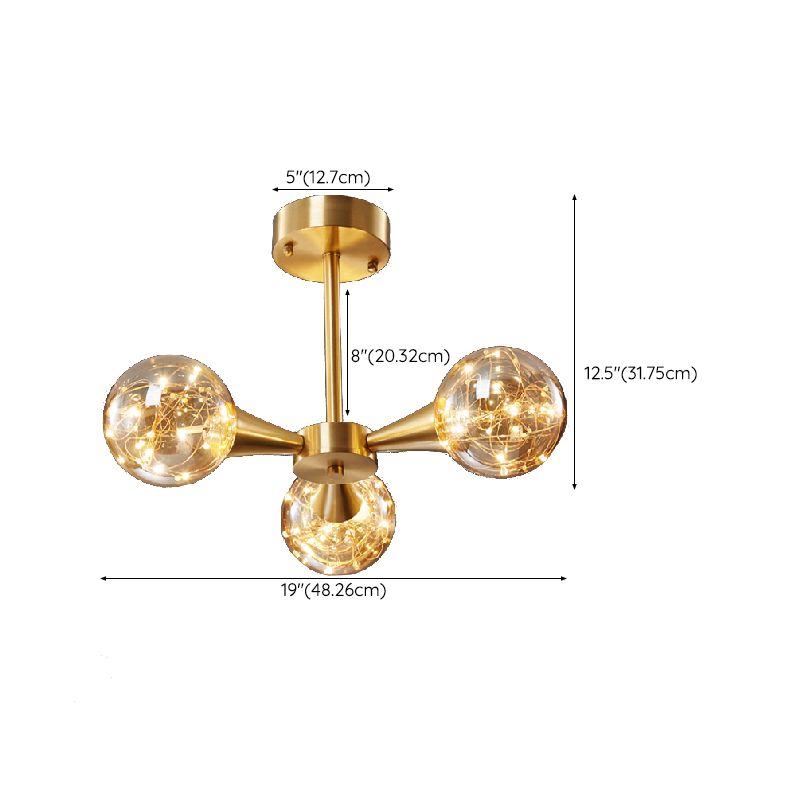 3/4-Light Golden Flush Mount Lighting LED Ceiling Light with Glass Shade