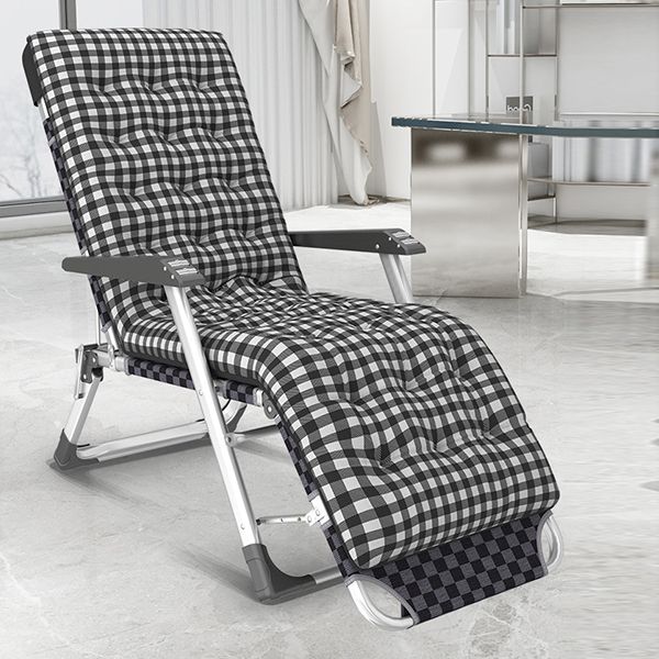 Contemporary Plaid Pattern Standard Recliner with Metal Base and Arms