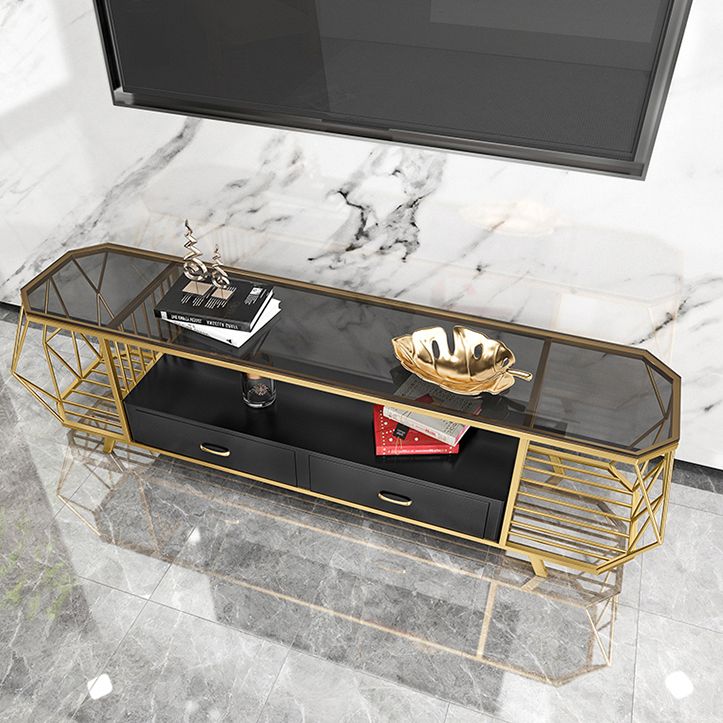 Glass Open Shelving TV Stand Luxury Style TV Cabinet with Drawers