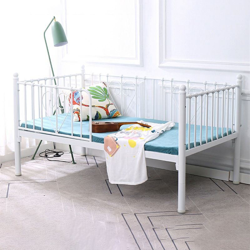 Metal Fixed Side Crib in White Mattress Included Crib with Guardrail